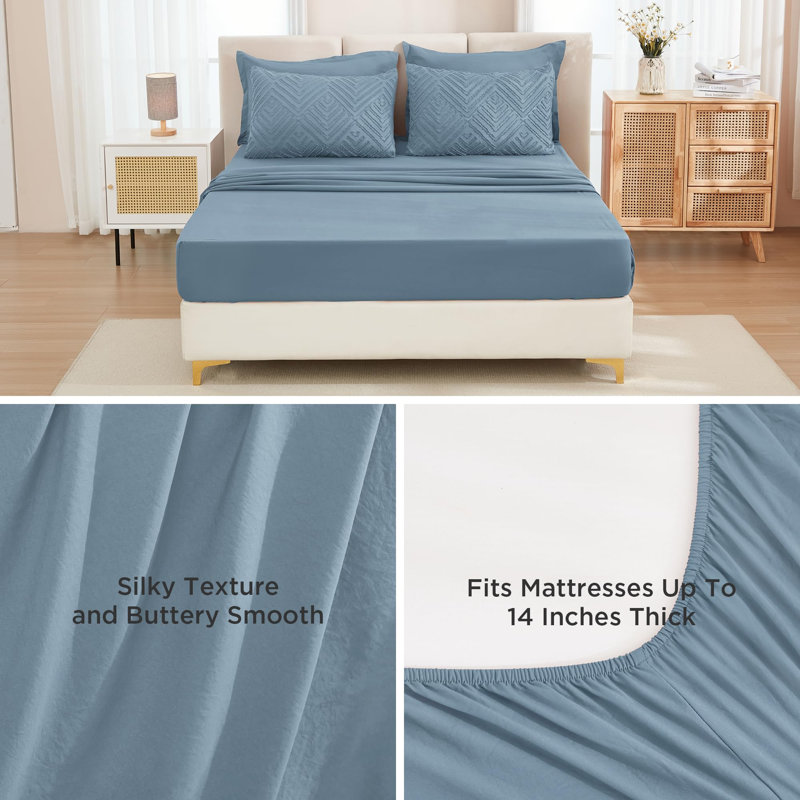 Andency Queen Size Comforter Set 7 Piece Grayish Blue - Bed in a Bag Queen Boho Lightweight Fluffy Tufted Bedding Sets with Comforter, Sheets, Pillowcases & Shams