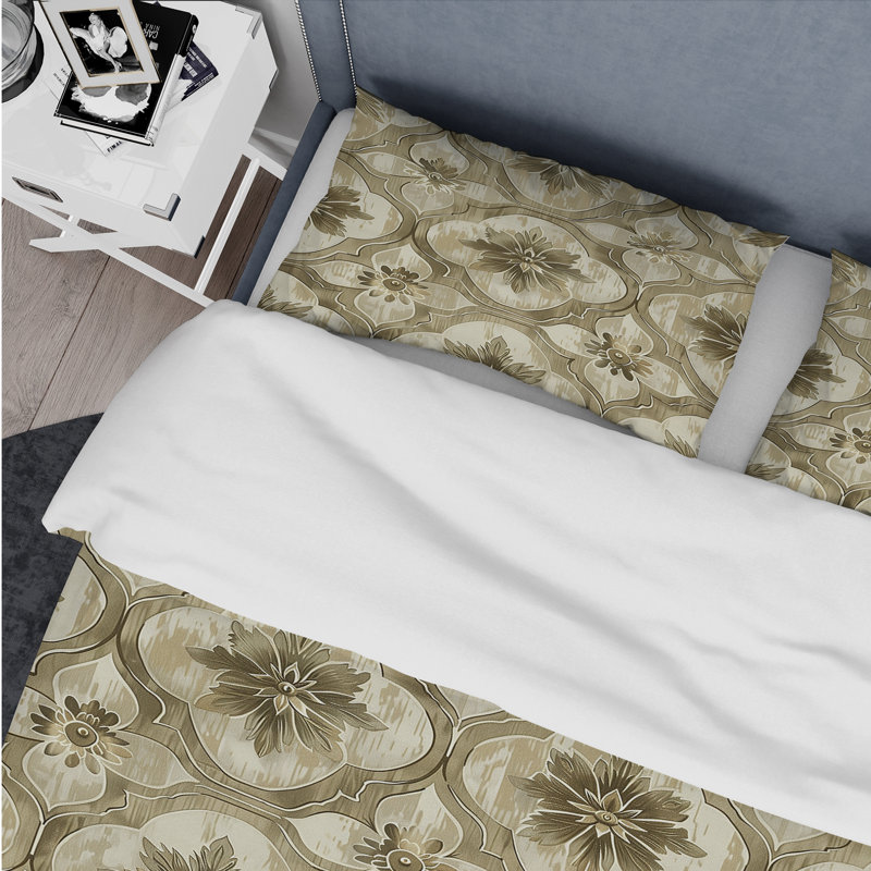 Ensemble de housse de couette moderne beige et blanc Modern Octagon Tiles II