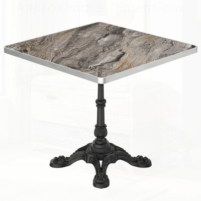 Square Outdoor Tulip Dining Table, Sintered Stone Tabletop with Luxury Faux Marble Print, Heavy Duty Cast Iron Base, Scratch & Wear Resistant, Waterproof Surface, Ideal for Indoor & Outdoor Use