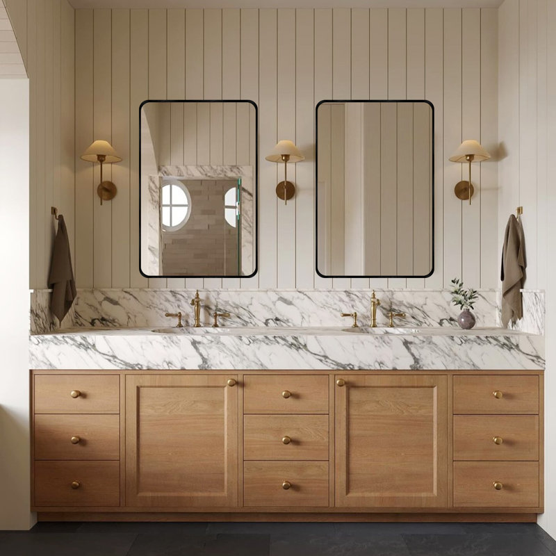 Ensemble de 2 miroirs muraux Viridiana, Noir, 30 po x 20 po
