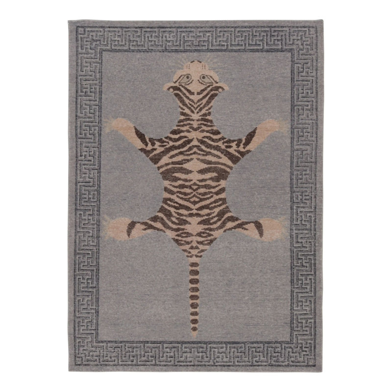 Rug & Kilim’S Distressed Tiger Rug In Gray With Beige And Brown Pictorial