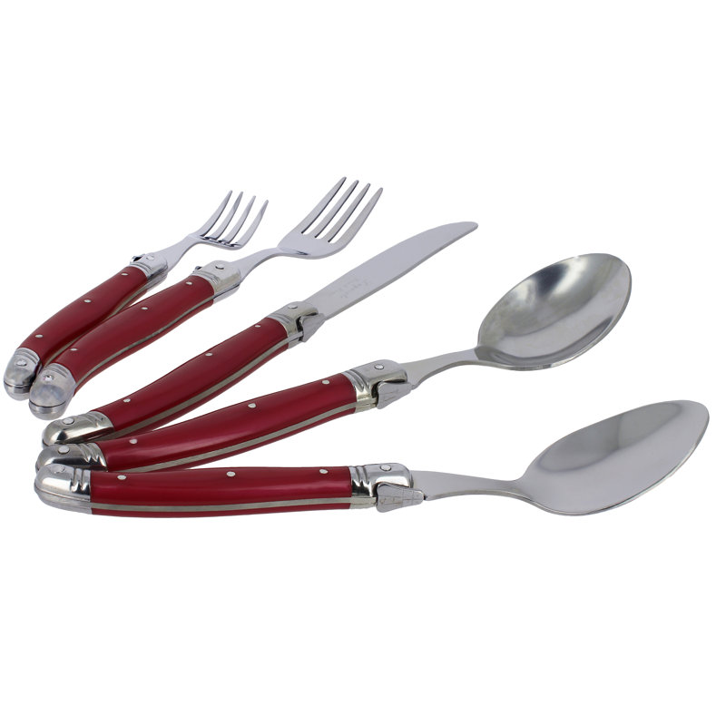 Ensemble de couverts en acier inoxydable 20 pièces French Home Laguiole, service pour 4, framboise perlée.