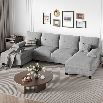 106” Kennaya modular lounge sofa, 4-seater U-shaped modular sofa and double armchairs