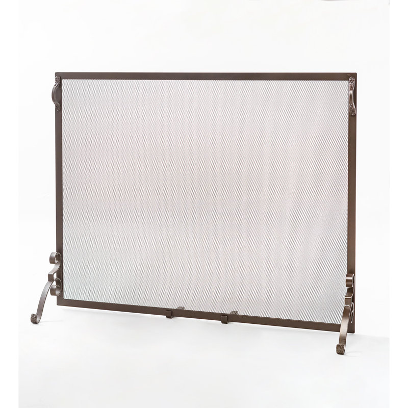 Bronze Mesh Single Panel Fireplace Screen with Door