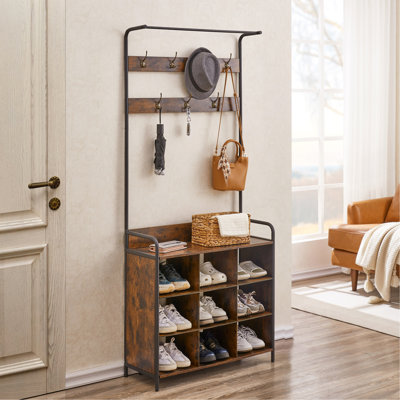 Coat Rack, Hall Tree With Shoe Rack For Entryway, 3-In-1 Entryway Coat Rack And Storage Rack, With 7 Hooks, A Hanging Rod by 17 Stories