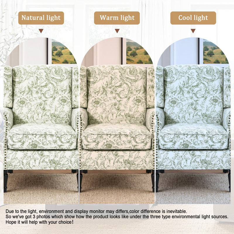 Upholstered Accent Chair, Rococo Green Polyester/Black