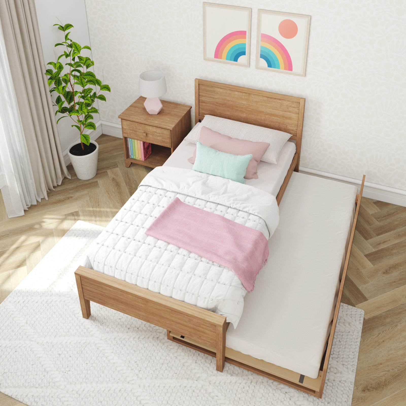 Rosenthal Solid Wood Trundle Bed, Pecan, Twin