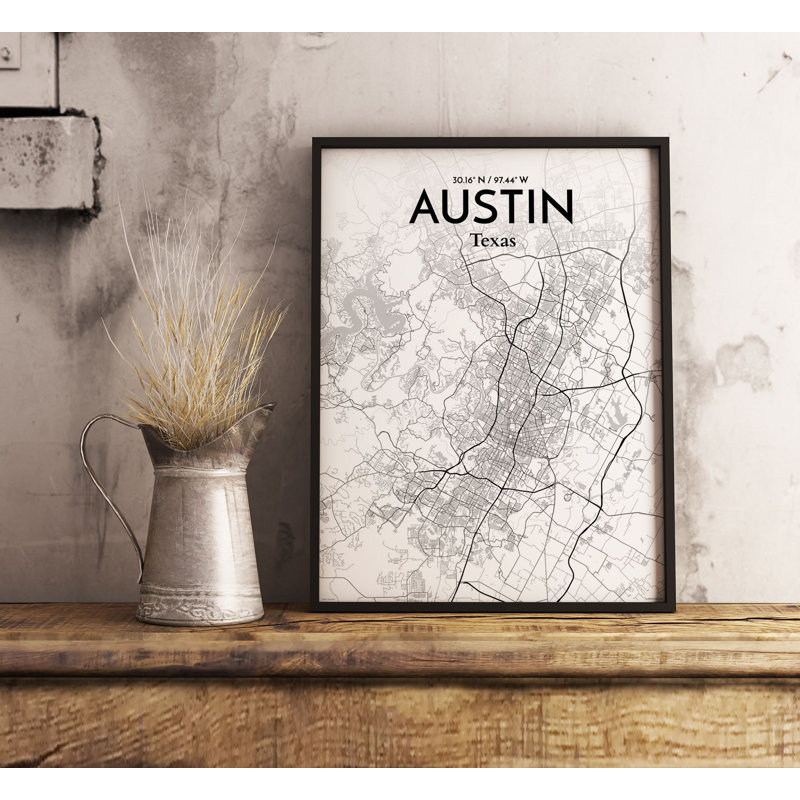 Austin, carte de la ville, impression, H 17 po x l 11 po