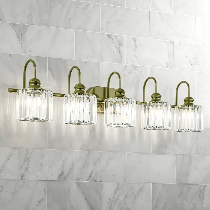 Gjystina 3-Light Dimmable Gold-Black/Chrome Crystal Vanity Light, 5 Lights, Green
