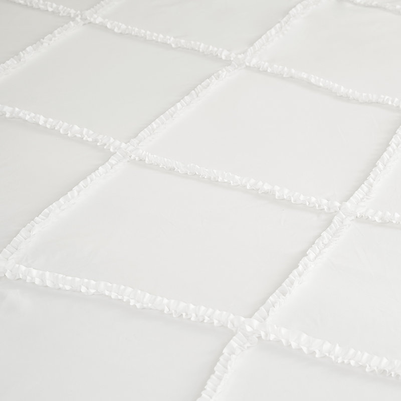 Diamond Ruffle Reversible Microfiber Comforter Set, Queen Comforter + 2 Standard Shams, White