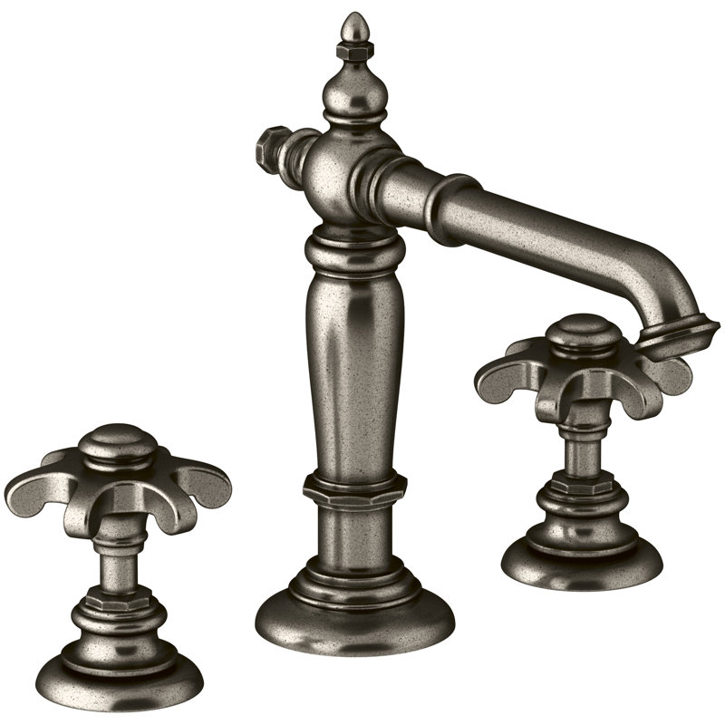 Artifacts Widespread Bathroom Faucet with Drain Assembly, Vintage Nickel