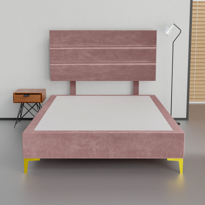 Lit plateforme tapissier Alisiah, Très grand, Rose foncé
