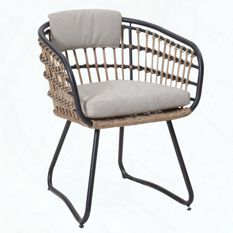 Chaises de salle à manger d'extérieur en osier avec coussins et pieds réglables (ensemble de 2)