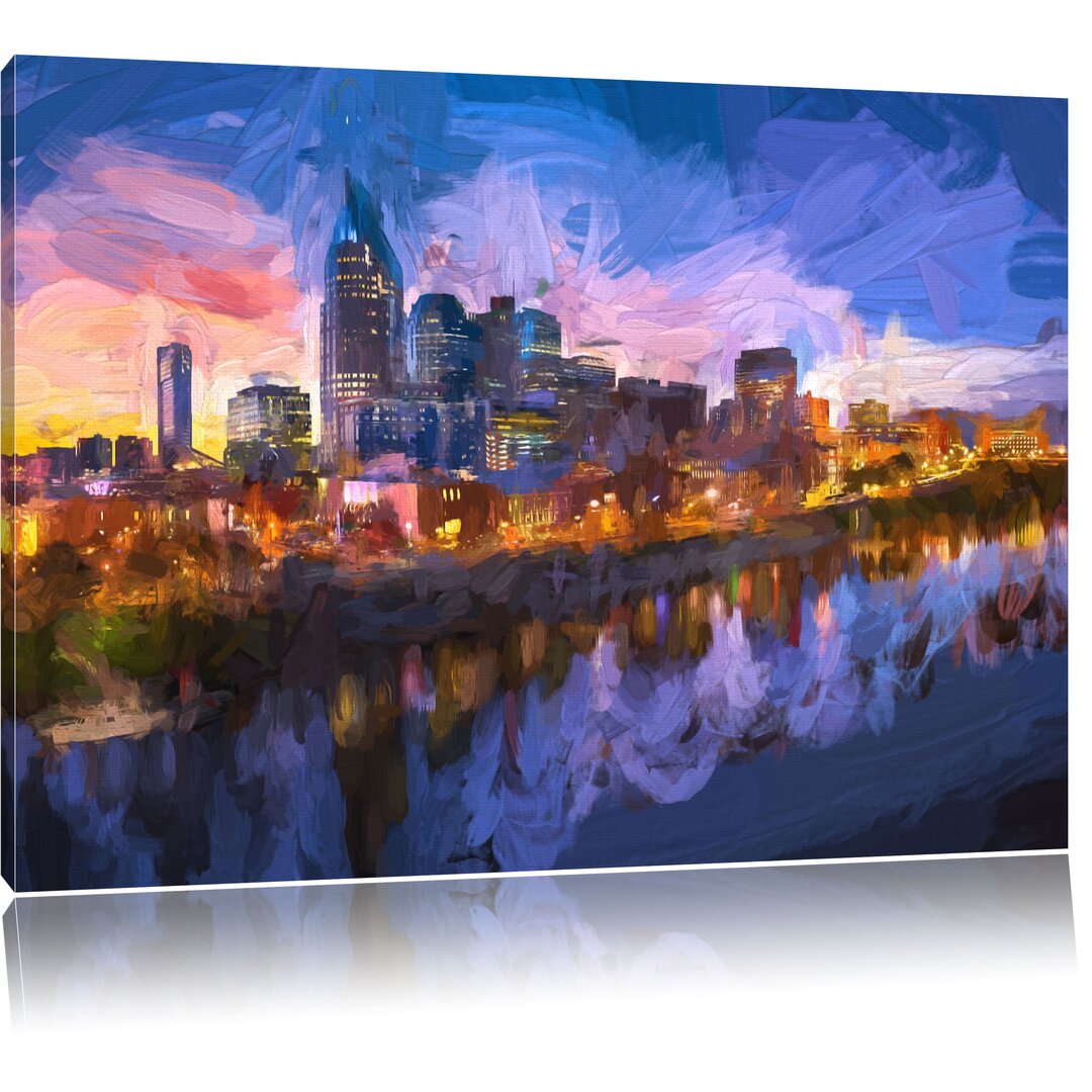 Leinwandbild "Nashville Skyline Panorama", Grafikdruck