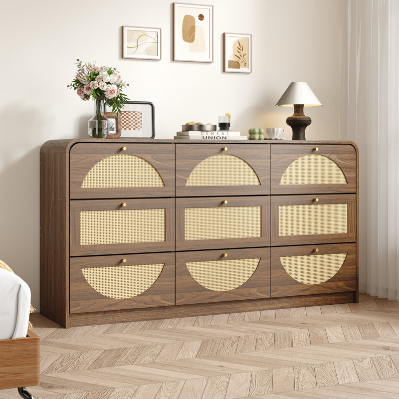 Commode d'appoint en bois avec 9 tiroirs, Walnut