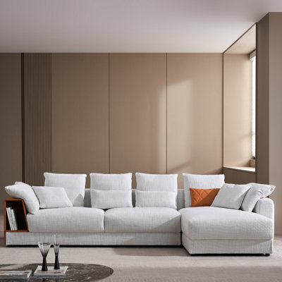 Light Gray L-Shaped Sectional Sofa with Side Storage Pocket, Modern Corner Couch with Removable Cushions