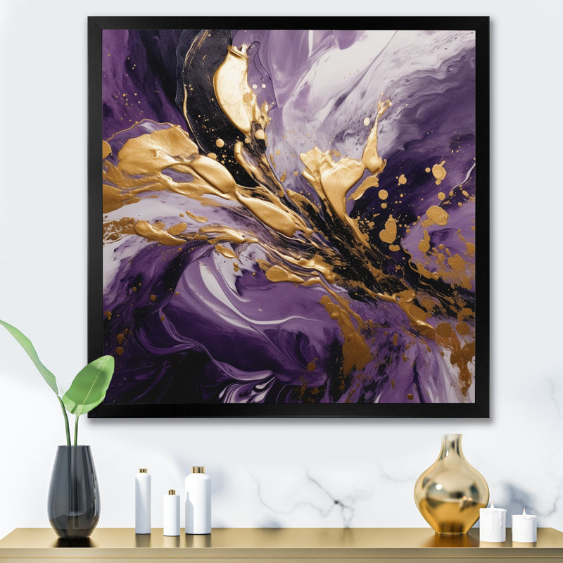 Mauve et or liquide Magic II - art mural abstrait, Noir, H 36 po x l 36 po, Cadre photo unique