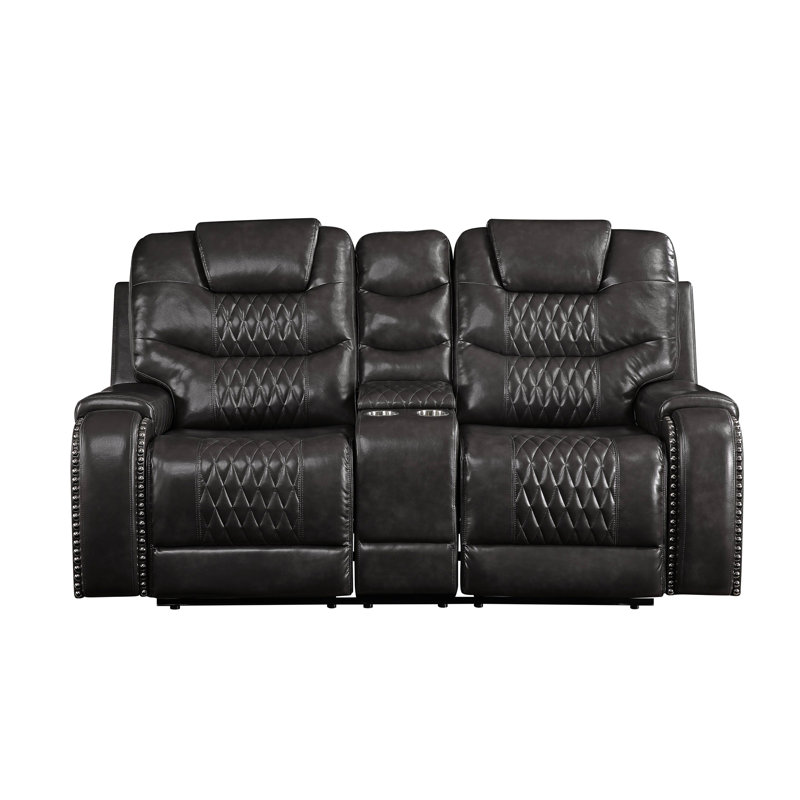 Braylon Magnetite Synthetic Leather Recliner Loveseat With Cupholder Console