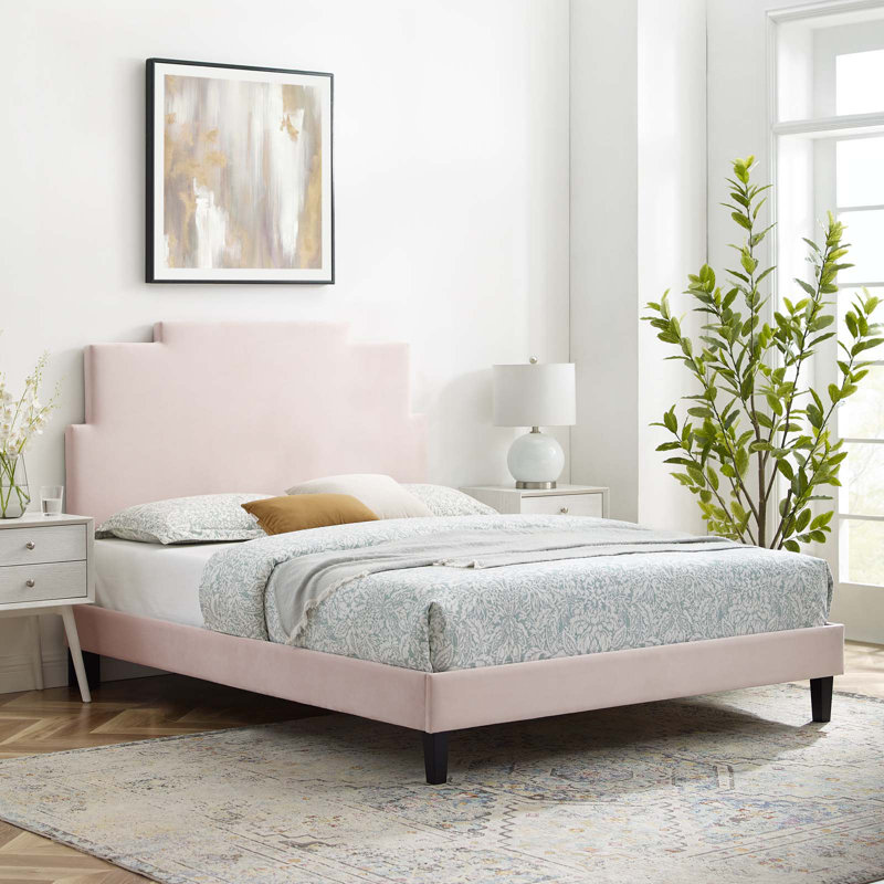 Lit plateforme en velours Modway Lindsey, Rose, Double