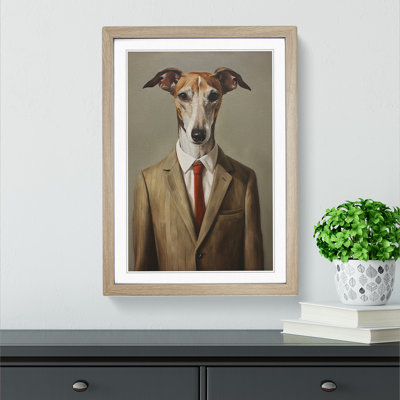 Whippet In A Suit Painting No.4 - Single Picture Frame Print on Wood