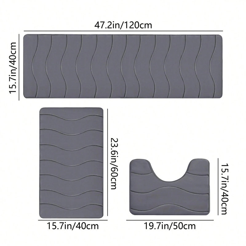 Ensemble de 3 tapis de bain en mousse viscoélastique - Ensemble de tapis de salle de bain super absorbant et antidérapant