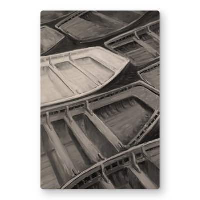 Small Canoes Sepia Style - Coastal Marine Metal Print Decor