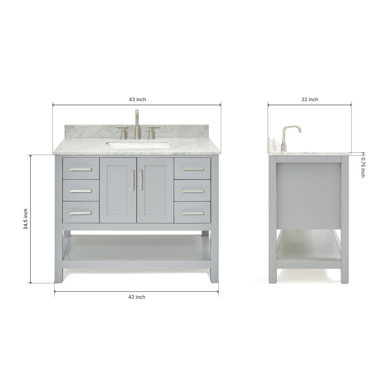 Magnolia Bath Vanity Rectangular Basin S061SCW2R, Gray, 43", Rectangular
