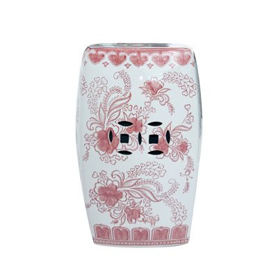 Floral patterned square ceramic stool
