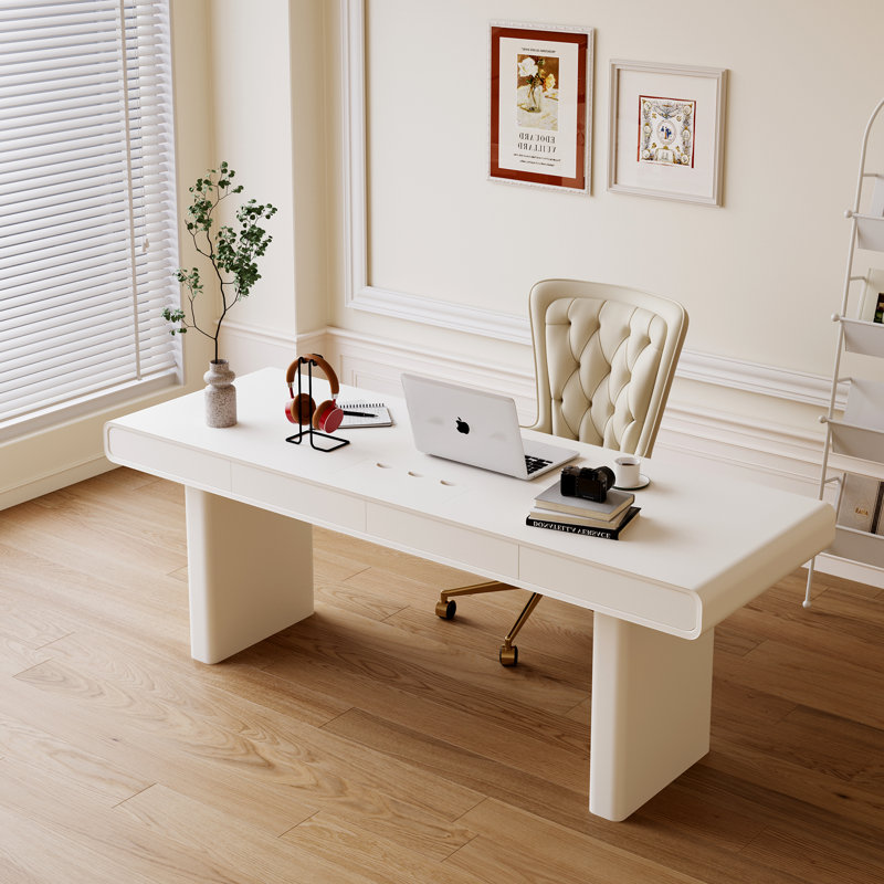63" Modern Storage Desk in Soft Ivory - Spacious Home Office Writing Table with 4 Drawers & Cable Management, Easy Assembly & Stain-Resistant Finish