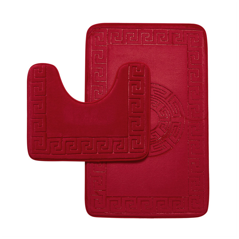 2 Piece Bathroom Rug Set Memory Foam Bath Mat & Pedestal Mat Soft Absorbent Non Slip Machine Washable Bathroom Mats, Red