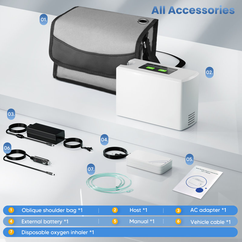 Petite machine à oxygène portable de 3 L avec accessoires - Générateur d'oxygène à usage de voyage, 33%