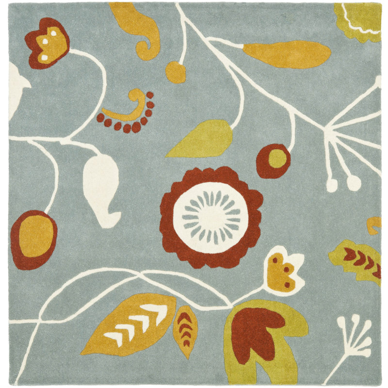 Tapis bleu clair en laine touffeté à la main Chanler, Carré 6 pi