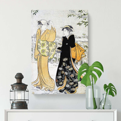 Women On Matsuchi Hill Edo by Torii Kiyonaga - Wrapped Canvas