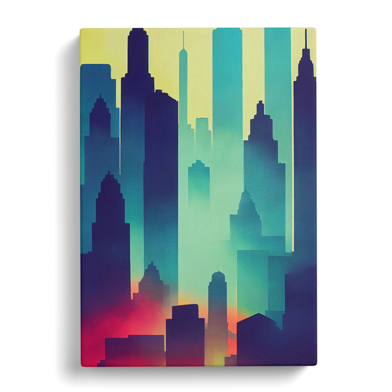 City Skyline Watercolour No.6 - Painting, Wrapped Canvas, 50cm H x 35cm W x 3cm D, No Matte