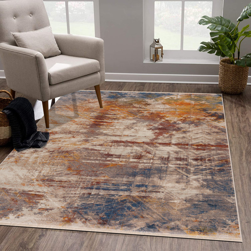 Vintage Overdyed Abstract Performance Area Rug with Fringe, Rectangle 4' x 6'