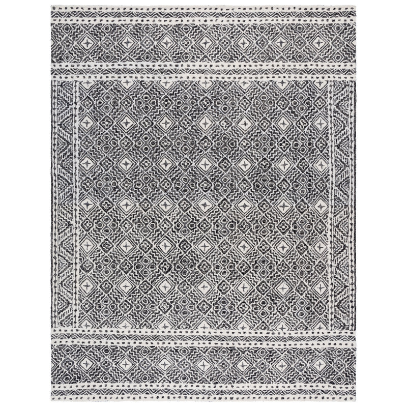 Masahiko Hand Tufted Wool/Cotton Geometric Rug in Ivory/Black, Rectangle 8' x 10'