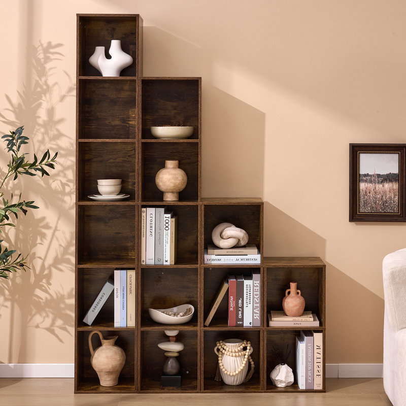 Armoire de rangement étroite à cubes, bibliothèque en bois à 3 cubes, étagère modulable et empilable pour le salon, la chambre à coucher, le bureau personnel, le meuble télé ou le présentoir, brun