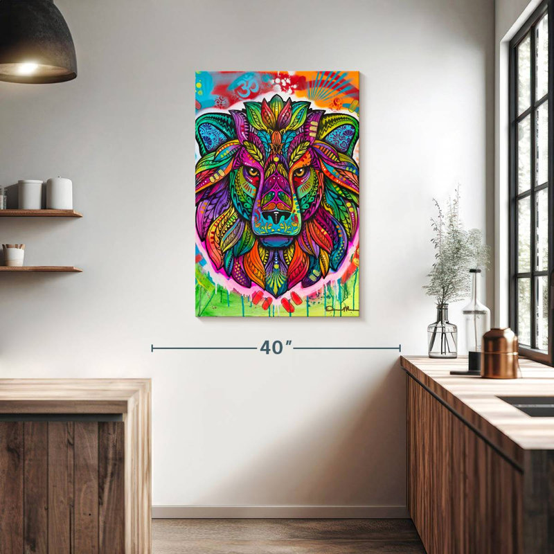 Lion psychédélique Brampt, H 39 po x l 26 po