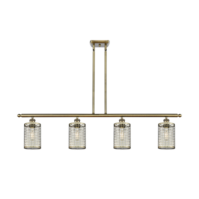 Luminaire suspendu cylindrique à 4 lumières Peraza, Laiton antique