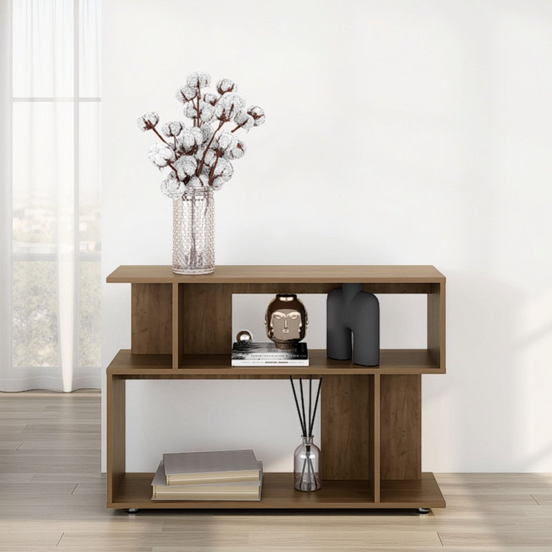 Table d'appoint multifonctionnelle à 2 étagères, design ouvert en chêne naturel, convient aux salons et aux bureaux, panneaux de particules, dimensions : 66,3 cm (H) x 95 cm (L) x 25 cm (P), étagères intégrées, hauteur sous plafond : 66,3 cm.