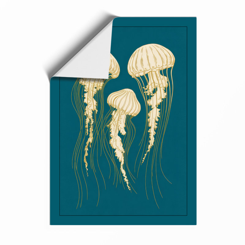 Three Jellyfish Coastal - Framed Print, A4 - 29.7 x 21.0 cm, Unframed