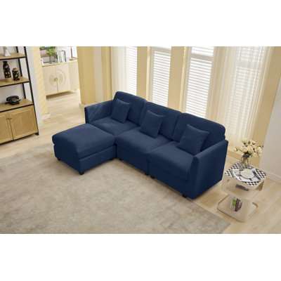 Nicholson 98.2" W 4-Piece Corduroy Upholstered Modular Sofa with Ottoman 