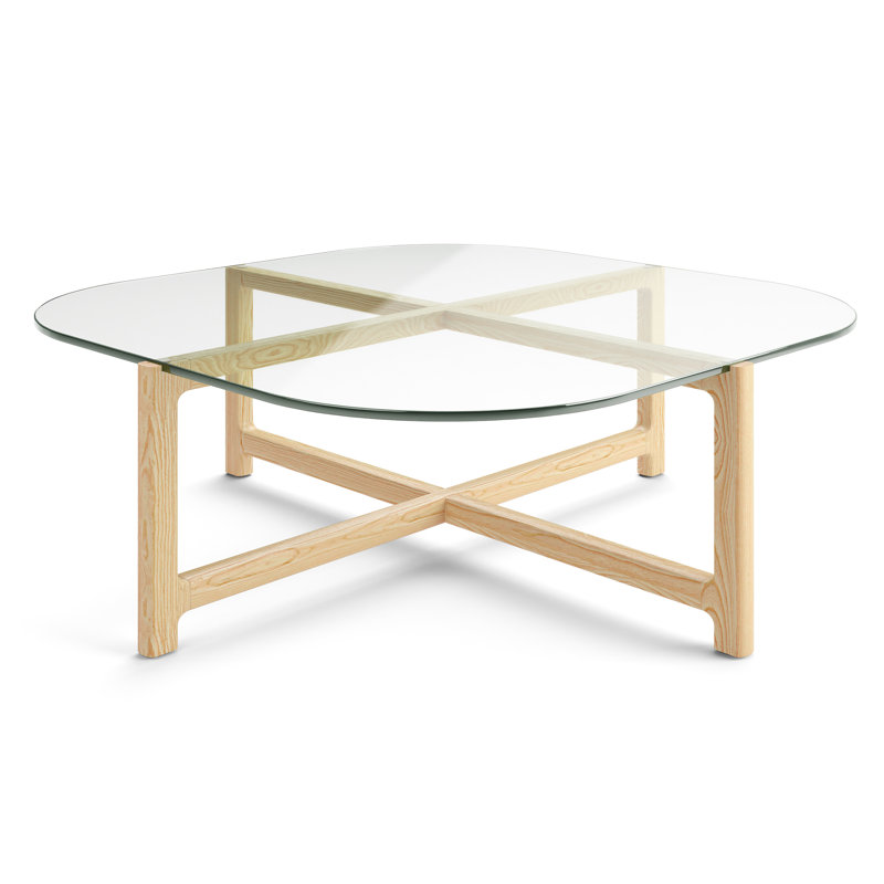 Table basse Quarry, Verre transparent, Bois de frêne naturel
