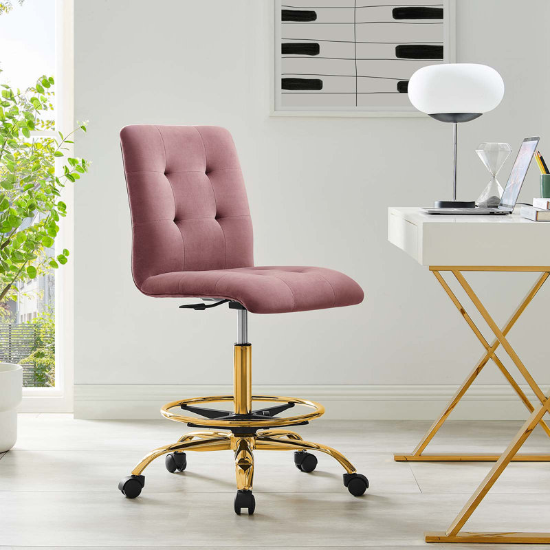 Chaise de dessinateur en velours Prim sans accoudoirs Performance par Modway, Vieux rose