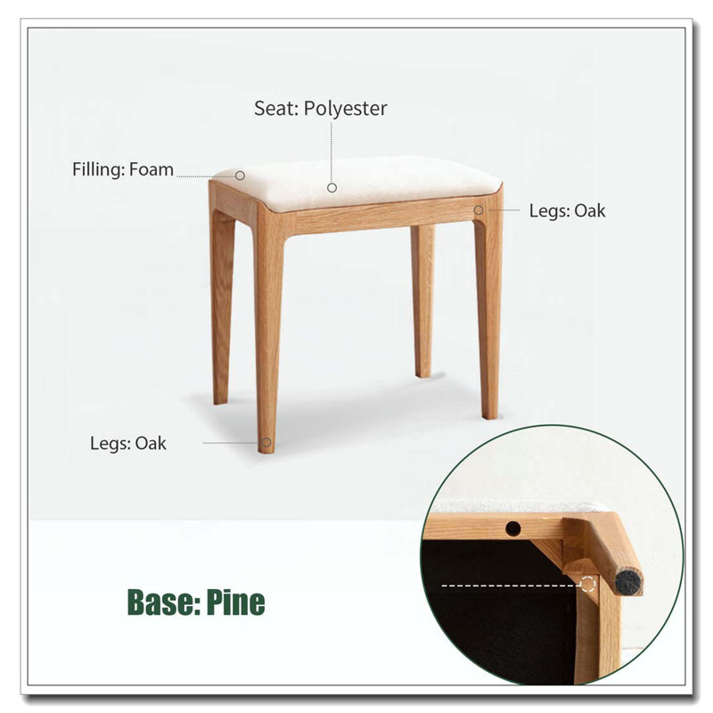 Red Oak Solid Wood Bedroom Vanity Stool, Red Oak
