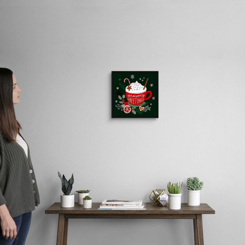 «Christmas Comforts I» par Victoria Borges - reproduction d'art textuel sur toile, H 14 po x l 14 po x P 1,75 po, Cadre noir