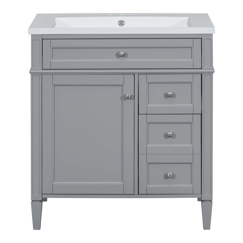 Gray 30" Modern Freestanding Bathroom Vanity with Sink and Storage