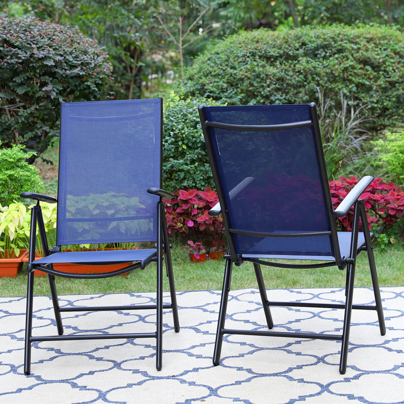 Ensemble repas d'extérieur 3 pièces avec chaises inclinables portatives Alyah, gris, Bleu marine