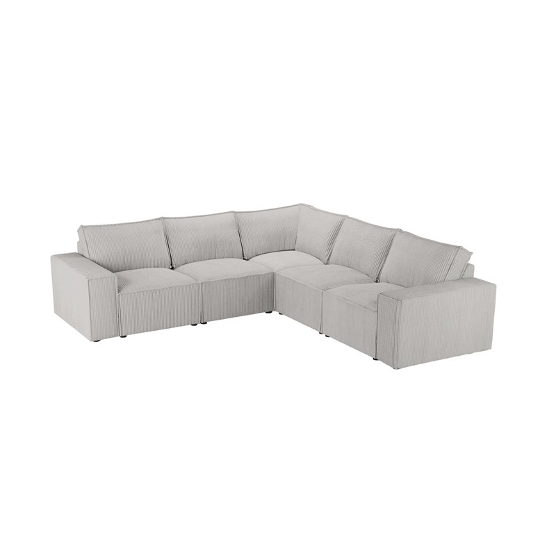 Beadie 3-Piece Corduroy Cord Corner Sofa , Light Beige