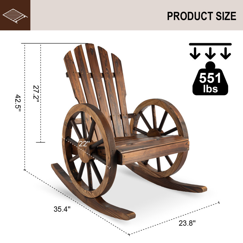 Chaise berçante d'extérieur en bois à roulettes - Chaise berçante Adirondack de conception rustique à roulettes